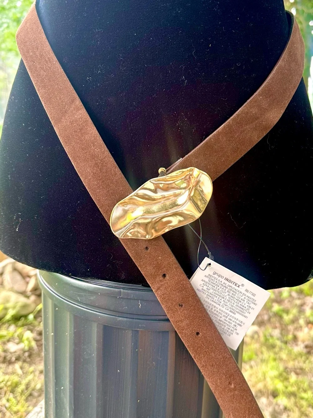 Zara Brown Suede Belt with Sculptural Gold Buckle
